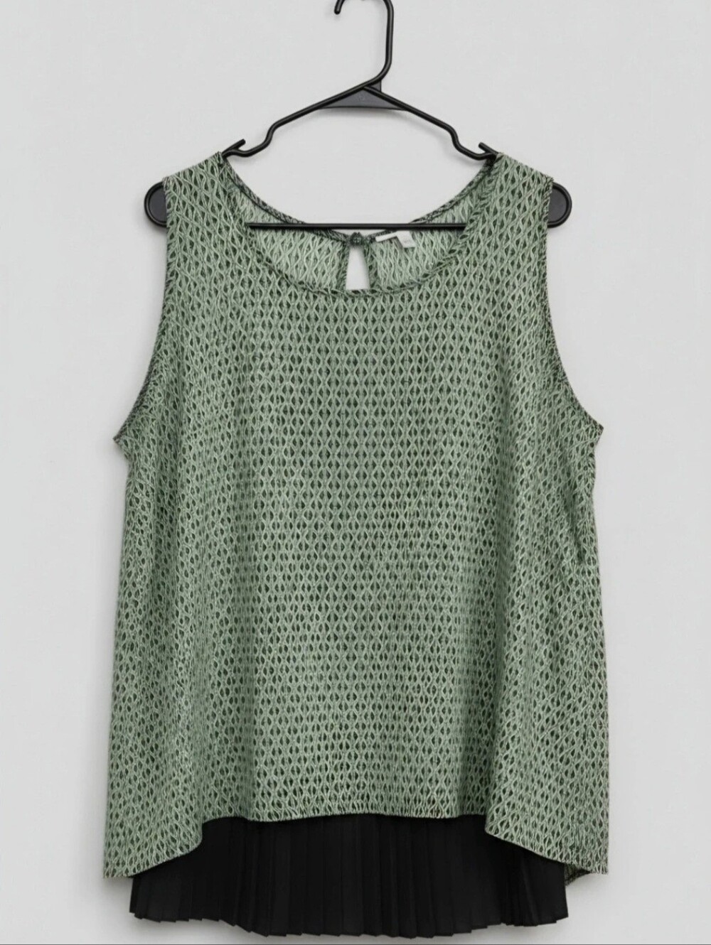 Sleeveless Mint Green Crochet Overlay Top with Pleated Hem